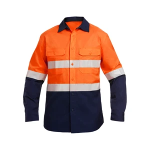 High Visibility Long Sleeve Cotton Mechanic Custom Welding Safety Shirts Work Clothes Reflective Men Hi Vis Workwear Shirt