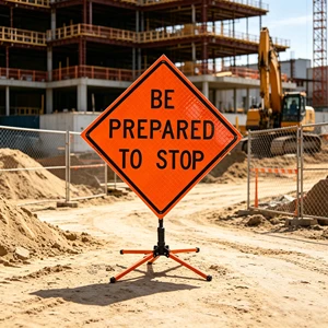 BBIER Road Construction Signs Traffic Upright Warning Folding Reflective Road Control Flexible Traffic Sign Stand Roll up Sign