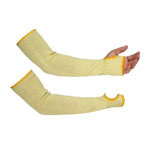 Level 5 Heat Resistant Anti-Cut Protective Sleeves Yellow Aramid Fiber Fire Proof PPE with Thumb Hole for Working
