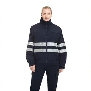 Navy Blue Men's Hi Vis Reflective Safety Jacket | Waterproof Quilted Padded Winter Work Coat Custom Logo