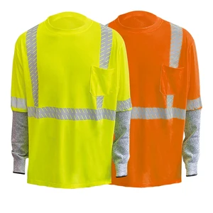 Custom Short Sleeve Yellow High Visibility Safety Work Shirts with Cut Resistant Sleeve