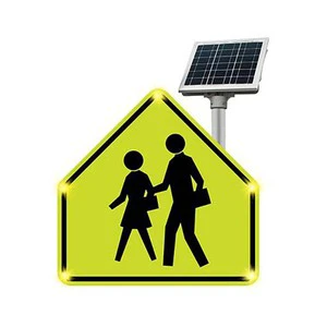 Silkscreen Printing 1 mm Thick Yellow Pentagon Pedestrian Crossing Solar Flashing Traffic Safety Signs Suitable for School Areas