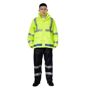 Two-Piece ANSI Class 1 Reflective Safety Clothing Set Customizable Logo Wholesale Traffic Duty Raincoat Pants Vest for Safety