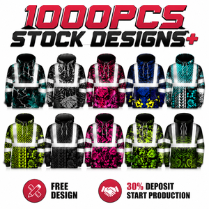 FQ Custom Hi Vis Hoodie Long Sleeve Sublimation Pattern Reflective Safety Men Clothing Workwear Hoodies Floral Pacific Hawaiian