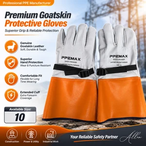 14 Inch Goatskin Welding Gloves Textured Anti-Slip Heat Resistant Anti-scald Thickened Wear-resistant Safety Work Gloves Support