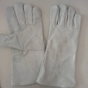 Long Welding Gloves Cow Split Cotton Inner High Temperature Resistance Safety Protective Gloves