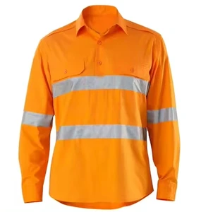100% Cotton Long Sleeve Reflective Work Shirts Construction Repair Auto Plant Factory Mining Safety Hi Vis Workwear Clothing