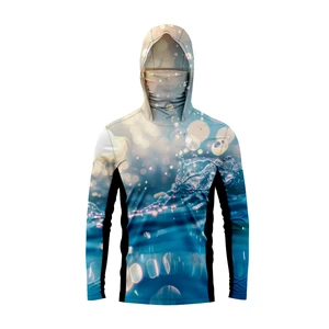 Upf50+ Sun Protection Quick Dry Fishing Hoodies Quick Dry Long Sleeve With Hood Polyester Mens Fishing Shirts With Face Mask