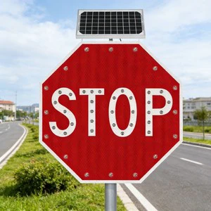 Solar LED Flashing Stop Sign Waterproof High Visibility Octagonal Traffic Sign for Road Safety