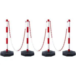 Adjustable 8FT Chain Traffic Control Red White Plastic Safety Barriers 4 Pack Ground Mount Construction Roadway Warning
