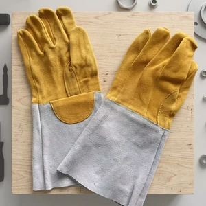Emboson Heat Resistance Goat Split Leather Palm Cowhide Cuff Welding Gloves Fireproof Anti Slip Safety Breathable Working Gloves