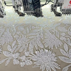 Factory Directly Supply Glitter Shiny rainbow Reflective Embroidery White Sequin Mesh Fabric