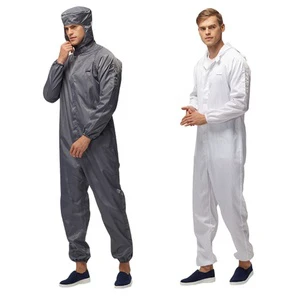 100D Stripe Autoclavable Grey Antistatic Jumpsuit Clean Room Overalls Coveralls ESD Dustproof Polyester Working Safety Clothing