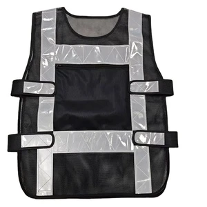 Traffic Command Safety Vest Mesh Black Adjustable Reflective Safety Clothing