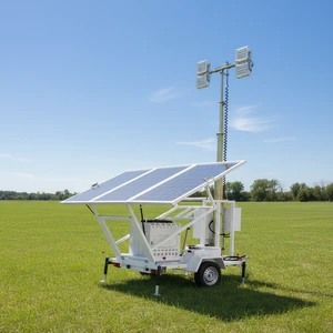 LED Flood Mobile Solar Light Tower DC 24V IP66 Rated 4x100W LED 4x200AH Battery Vehicle Mounted Manual Mast Extension