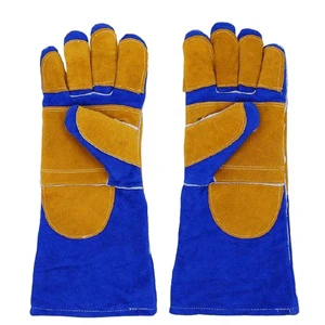 INWELT Yellow Blue 16 Inch Sturdy Heat Resistant Fire Resistant Premium Cow Split Leather TIG Welding Gloves