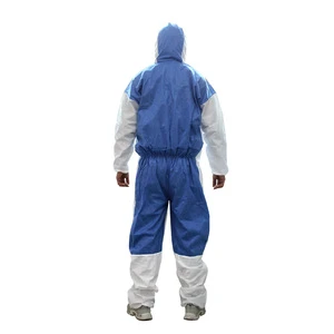 Type 5/6 Coverall Safety Clothing With Hood Miscroporous SMS Back Blue Patchwork Clothes