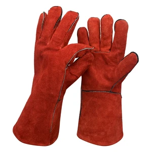 Heat Resistant Red Leather Welding Gloves Cow Skin Leather Safety Hand Gloves