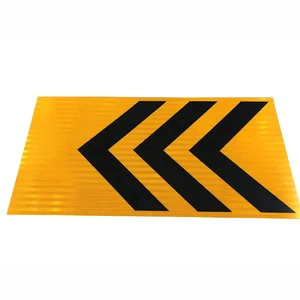 High-Intensity Prismatic Reflective Traffic Sign with Yellow & Black Arrow Safety Sheet PET Material Weather Resistant