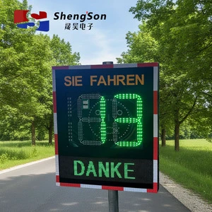 Outdoor Solar-Powered LED Traffic Sign Speed Warning Display Dual Screen Galvanized Steel Fourth Grade Reflective Film Shenghao