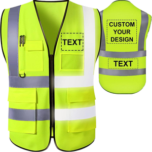 Custom High Visibility Reflective Safety Vest Men Polyester Material Mesh Featuring Logo Pockets Construction Security Workwear