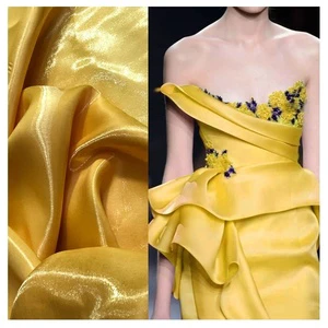 Bright Gold Liquid Satin Fabric Water Liquid Polyester Fabric Reflective Organza Fabric Bright Lace for Women's Evening Dress