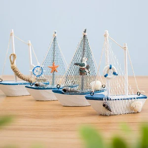 Mediterranean-style 14cm Small Sailing Boat Model Handmade Creative Home Decoration Ornament