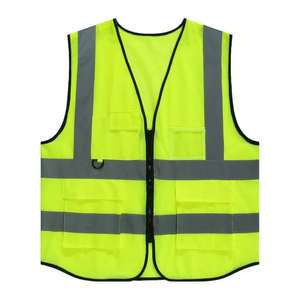 Promotion Custom Fluorescent Yellow ANSI Class 2 High Visibility Reflective Safety Work Vest Multi Pockets for Construction
