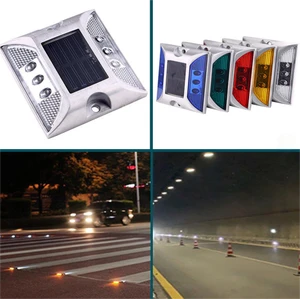 IP68 Steel Solar Street Light High-Intensity Prismatic Reflective Ground Mount Traffic Beacon Road Safety Warning Strobe Light