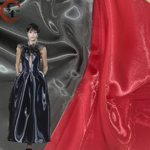 Polyester Liquid Reflective Metallic Shiny Shimmer Lame Crystal Silk Shiny LIQUID MIKADO Organza Fabric for Women Stage Dress