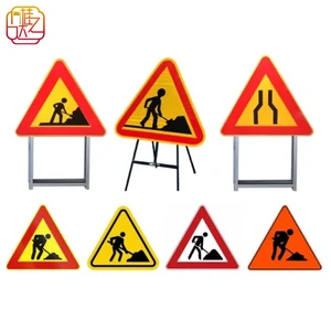 Custom Traffic Sign Safety Man at Work Road Traffic Reflective Triangle Warning Sign Construction Signs with Bracket