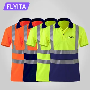 Quick Dry Worker Workwear Custom Logo Hi Vis Polo Traffic Mining Construction Coal Oil Gas Work Clothes Reflective Safety Shirt