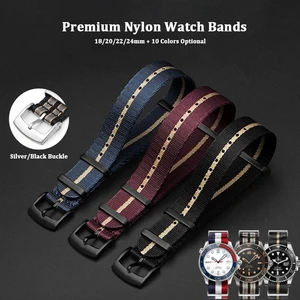 Factory Customized Universal Nylon Watch Strap OEM ODM 18 20 22 24 Mm Single Pass Seat Belt Nylon Striped Replacement Watch Band