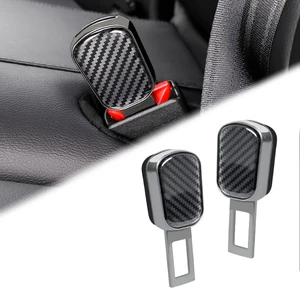 2-Point Carbon Fiber Texture Car Seat Belt Extender with Alarm Stopper and Silencer for Quieting and Securing Seat Belts