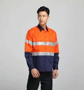 Wholesale Custom Long Sleeve 100% Polyester Quick Drying Mens Construction Reflective Hi Vis Work Shirt Safety