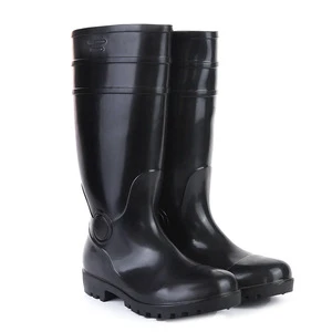 Durable PVC Labor Protection Shoes Anti-Fall and Flood-Proof Black Bottom with Bright Surface Model 803 Straight Boot Batch