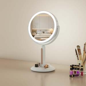 Beauty Rechargeable Factory Supply Portable Cosmetic Tabletop Lights Round With Storage Led Makeup Vanity Mirror
