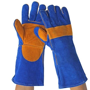 XL Blue Cowhide Split Leather Welding Gloves with Thumb Protect Reinforcement Waterproof and Heat Resistant for Safety Use