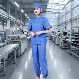 Cleanroom Work Uniform Three-Piece Set with Cap for Electronics Factory Lab Dust-Free Workshop Blue ESD Safe Clothing Parts