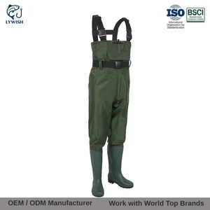 Lywish High Quality PVC Rubber Coated Steel Toe Anti-static Waterproof Wear Resistant Chest Wader Boots For Outdoor Fishing