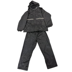 High Visibility Reflective Oxford Rain Jacket Pant Set Black Waterproof Style For Night Motorbike Driving Site Working