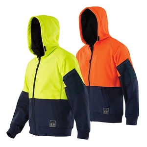 Road Safety Hoodies Warm Fleece Jacket Hi Vis Men's Fluorescent Yellow Reflective Hoodie Sweatshirts