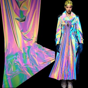 rainbow Color Nylon Spandex Roll Reflective Material Textile Fabric / Colorful Retro Blue Reflective Elastic Flexible Fabric