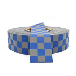 Sew on Print Blue White Lattice Fabric Reflective Checker Tape for Clothing
