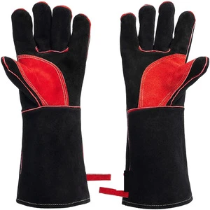 Ce Wholesale Premium Longfit Double Palm Stick Fireproof Heat Resistant Cow Split Leather Welding Safety Hand Glove