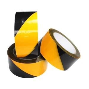 Self-Adhesive PVC Warning Tape Yellow Black Hazard Marking Tape for Social Distancing Warehouse Floor & Construction Safety