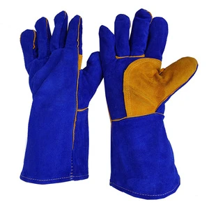 Welding Gloves Double Layer Cowhide Reinforced Thumb Long Sleeve Fireproof For Welding Industry