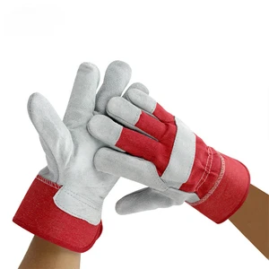 Two-Layer Cowhide Electric Welding Heat-Resistant Red Customizable Protective Safety Leather Welding Gloves for Welders