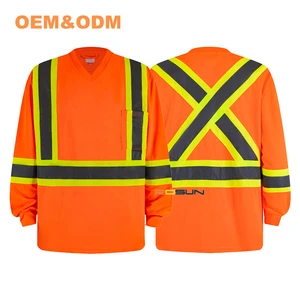 CSAstandard ANSI Class 2 Breathable Custom Logo X Back Hi Vis Safety V-neck Long Sleeve Safety T-shirt