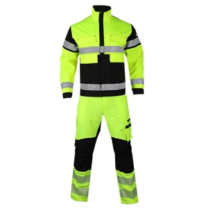Supplier Workwear High Visible Yellow Windproof Work Suit With Reflective Tapes